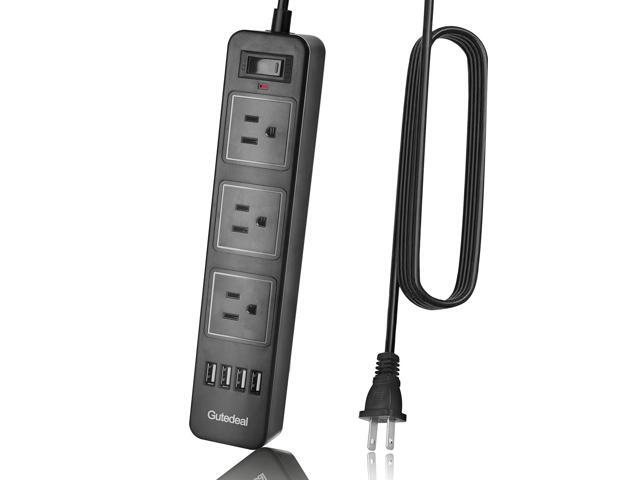 10FT 2 Prong Power Strip, USB Power Strip with 10ft Extension Long Cord, 3-Outlet Surge Protector with 4 USB Charging Ports for Smartphone, Black,...