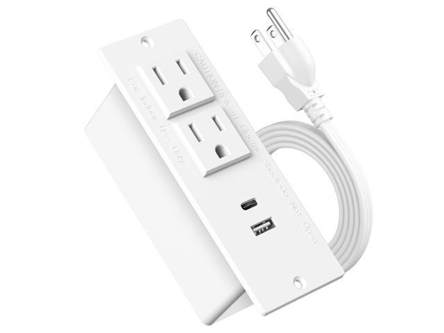 Recessed Power Strip USB C Fast Charging, Furniture Recessed Outlet, Table Power Strip, Flush Mount for Side Table (White, 20W USB-C Port)