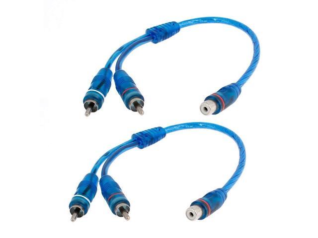 Y Adapter Connector 1 Female to 2 Male, Car Audio RCA Splitter Adapter Cable, Blue (2 Pack)