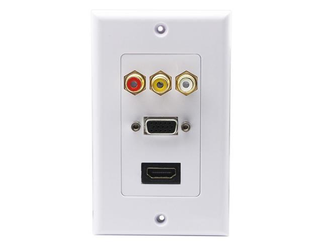 3RCA+HDMI+VGA Wall Plate Component Composite Audio Video Wall Outlet Mount Socket Face Plate Panel Cover White(3RCA & HDMI & VGA)