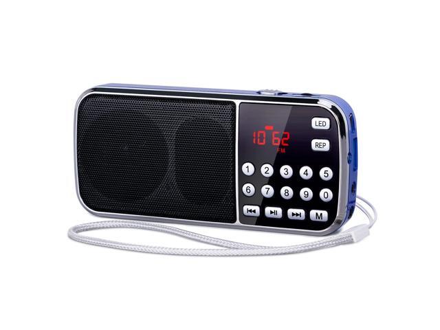 J-189 Bluetooth AM FM Radio, Small Portable Radios - Dual Speaker Heavy Bass, LED Flashlight, Pocket Size, TF Card USB AUX MP3 Player, Rechargeable...