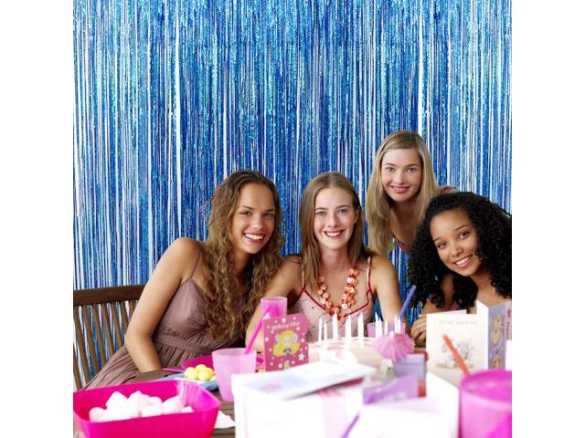 Blue Foil Fringe Curtains Iridescent Mermaid Shark Party Supplies Photo Backdrop Decor Curtains Under The Sea Backdrop Wedding Window Party...