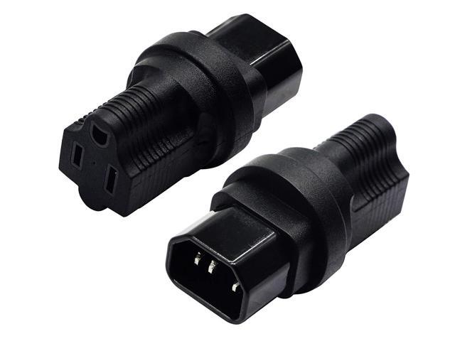 3 Prong C14 to NEMA 5-15R Plug Power Adapter for Standard Computer Power Adapter 15A/125V (IG-320) (NEMA 5-15R to IEC 60320-C14)(2 Pack)