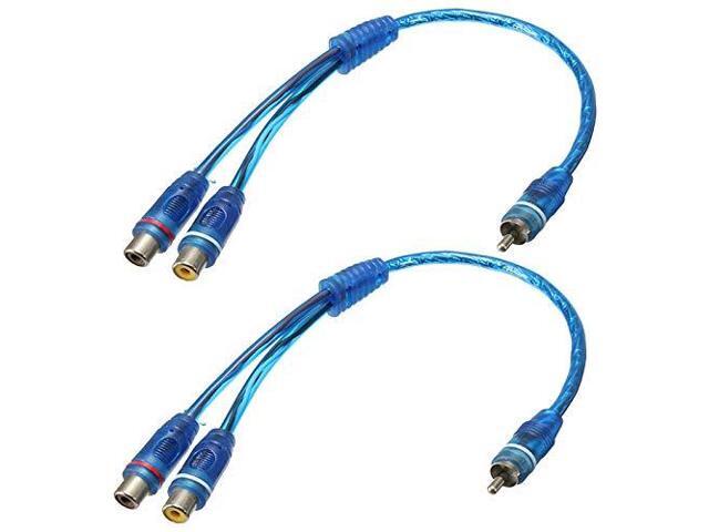 Y Adapter Connector 1 Male to 2 Female, Car Auto Audio RCA Splitter Adapter Cable, Blue (2 Pack)