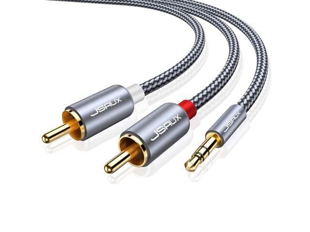 4ft/1.2M Aux to RCA Headphone Male to Male Jack Adapter Nylon Braided 1/8 to RCA Audio Y Cord for Smartphones, MP3, Tablets, Speakers, HDTV - Grey