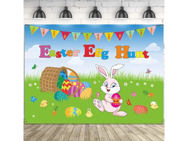 Happy Easter Backdrop 7 x 5ft Fabric Easter Egg Bunny Hunt Background Banner Spring Bunny Floral Party Decoration Photo Props