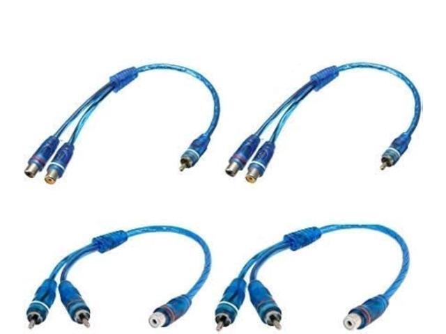 RCA Y Adapter Connector 2 Pack(2 Female to 1 Male) and 2 Pack(1 Female to 2 Male), Car Audio RCA Splitter Adapter Cable, Blue (4 Pack)