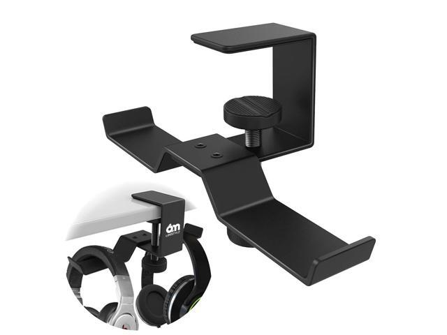 Dual Headphone Hanger, Metal Headset Stand Gaming Earphone Holder Universal Clamp on Desk Hanger Hook for All Headsets, Black (Patent)