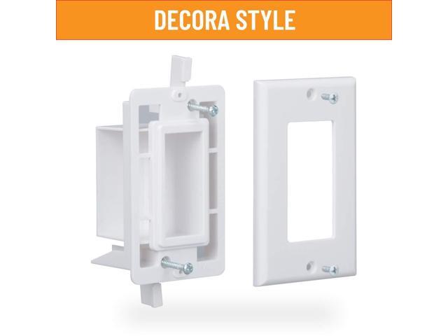 Pass Through Wall Plate with Fly Mounting Wings Side Opening Decora Style 1 Gang Low Voltage Cable Wall Plate 4 Pack