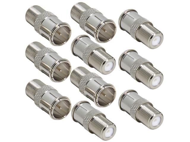 RFAdapter F Type Push On Quick Connect Adapter, 10 Pack F Male to Female Push On Connector Coupler for RG58, RG59, RG6, RG11 Coaxial Cable