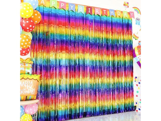 Rainbow Foil Fringe Curtain Metallic Streamers Tinsel Party Backdrop Decorations for Birthday Gay Pride Day Graduation Wedding Engagement Bridal...