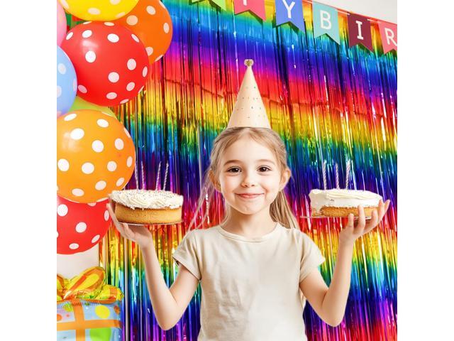 Rainbow Foil Fringe Curtain Metallic Streamers Tinsel Party Backdrop Decorations for Birthday Gay Pride Day Graduation Wedding Engagement Bridal...