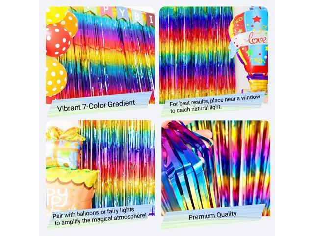 Rainbow Foil Fringe Curtain Metallic Streamers Tinsel Party Backdrop Decorations for Birthday Gay Pride Day Graduation Wedding Engagement Bridal...