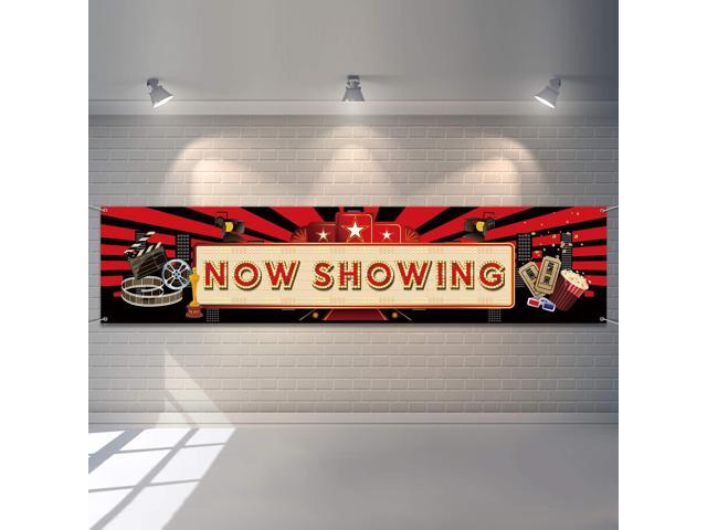 Movie Night Party Decorations 2025 Now Showing Banner 70.8 x 15.7 Inch Red Carpet Backdrop Decorations Movie Backdrop Birthday Party Banner Baby...