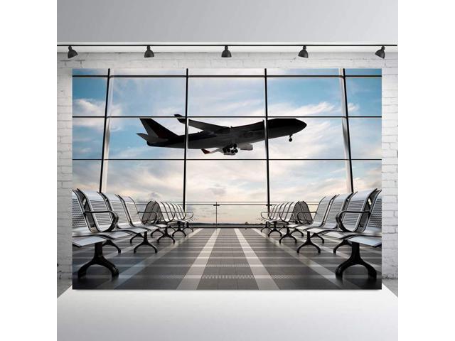 Airport Terminal Photography Backdrop Airplane Departure Airport Lounge Party Decorations Banner 7x5FT