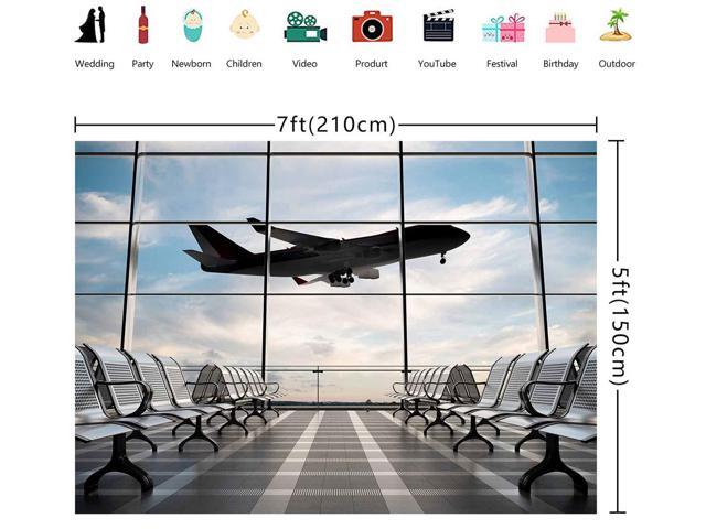 Airport Terminal Photography Backdrop Airplane Departure Airport Lounge Party Decorations Banner 7x5FT