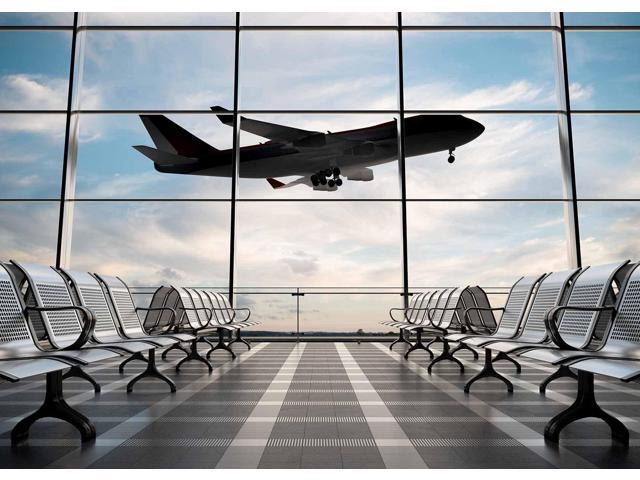 Airport Terminal Photography Backdrop Airplane Departure Airport Lounge Party Decorations Banner 7x5FT