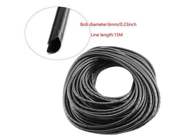 Spiral Cable Wrap 6mm 15m Black Spiral Wrap Cable Binding Tidy Leads for TV PC Home Cinema CCTV Wires