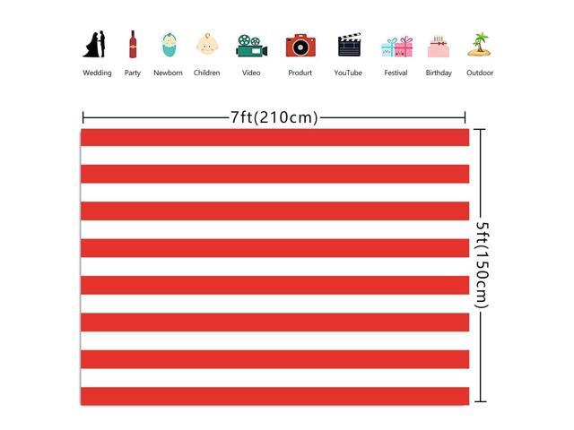 Polyester Red and White Stripe Photography Backdrop Big Top Circus Theme Party Decorations Banner 7x5FT