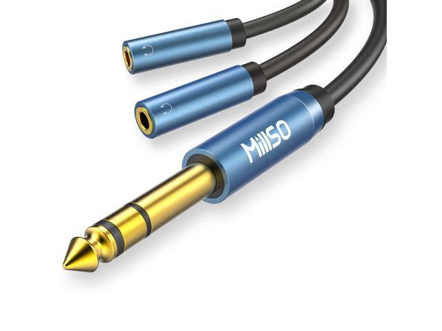 6.35mm 1/4 Male to Dual 3.5mm 1/8 Female Headphone Adapter, TRS Stereo Sapphire Blue & Gold-Plated Audio Splitter for Amplifiers, Guitar Amp,...