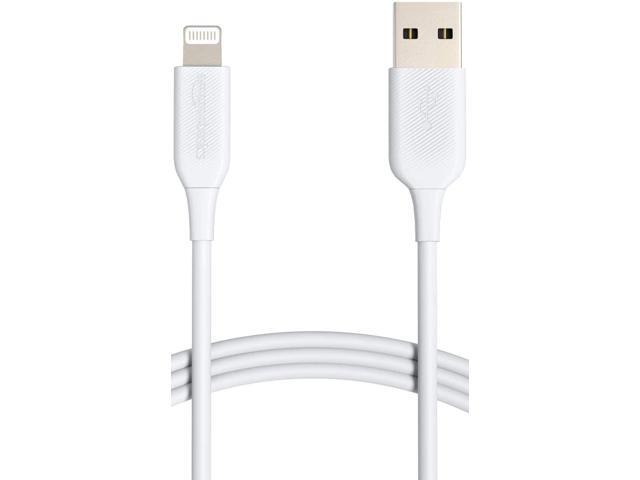 MFi Certified USB-A to Lightning Charger Cable for iPhone, iPad, Data Sync, 10,000 Bend Lifespan, 6ft, White, 1-Pack