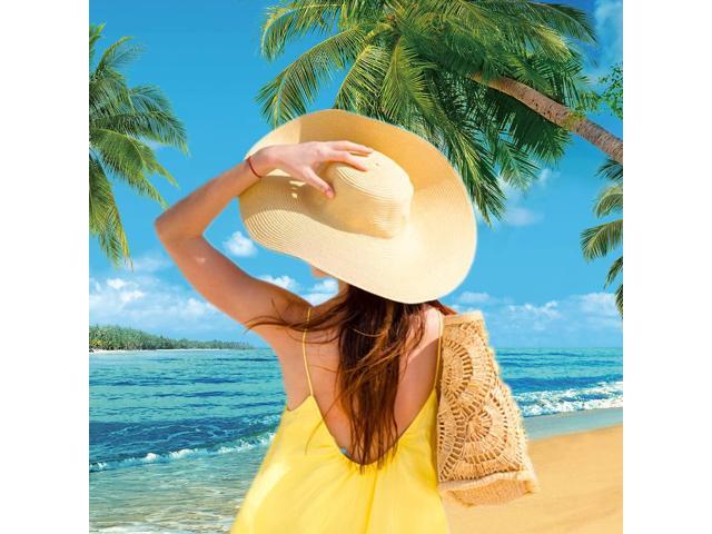 Polyester Tropical Beach Photography Backdrop Summer Palm Trees Blue Sea Sky Sunshine Luau Themed Party Decorations Banner 7x5FT