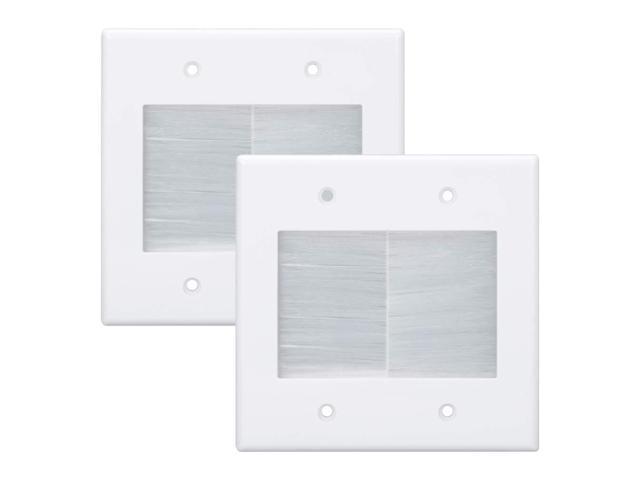 2 Gang Brush Wall Plate, Double Gang Cable Management Kit for Coaxial, HDMI, Ethernet Cables, Speaker Wires and Power Cords Pass Through.