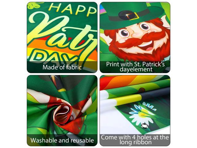 Door Cover, Lucky Green Shamrocks Spring Rainbow Backdrop Hat Leprechaun Gold Coin Pot Background Banner for Irish Holiday Party Decoration Supplies