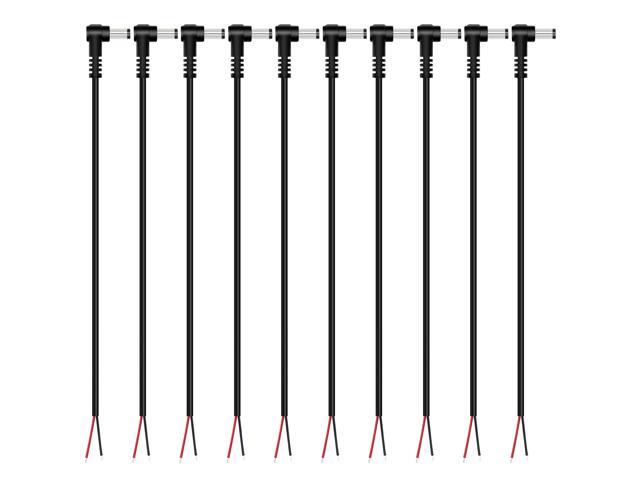 Power Pigtail Cable, 10-Pack 5.5mm x 2.1mm 90 Degree Right Angle Barrel Male Plug Jack Connector to Bare Wire Power Supply Adapter Repair Cord for...