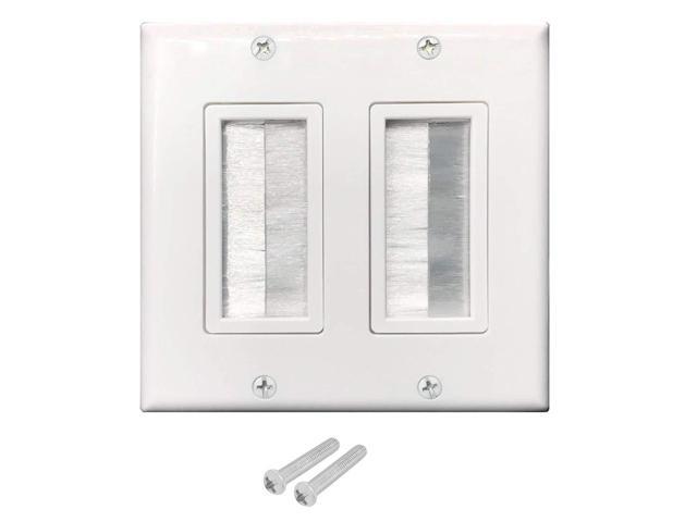 2-Gang Brush Wall Plate, 1-Pack Low Voltage Cable Passthrough Wall Plate Brush Type Cable Access Strap Single Port Outlet Cover Panel in-Wall...