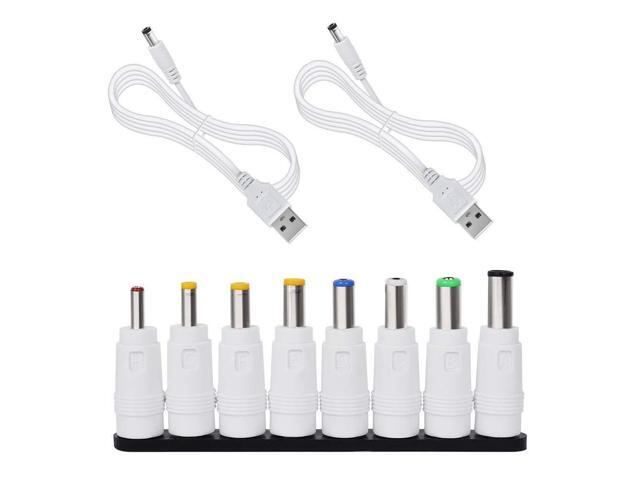 DC 5V Power Cord, Universal USB to DC 5.5x2.1mm Plug Charging Cable with 8 Interchangeable Plugs Connectors Adapter for Router, Mini Fan and More...