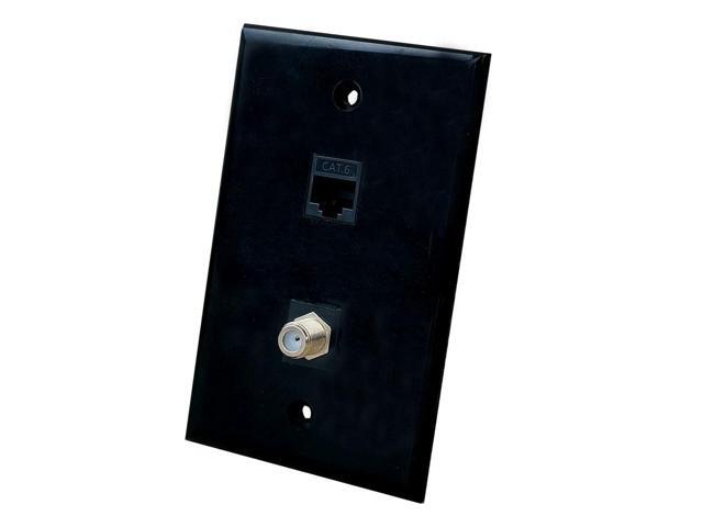 Wall Plate Grossy Black - Cat 6 RJ45 Coaxial Cover Plate Female to Female Faceplate for CAT6/CAT5e Cables and Cable TV