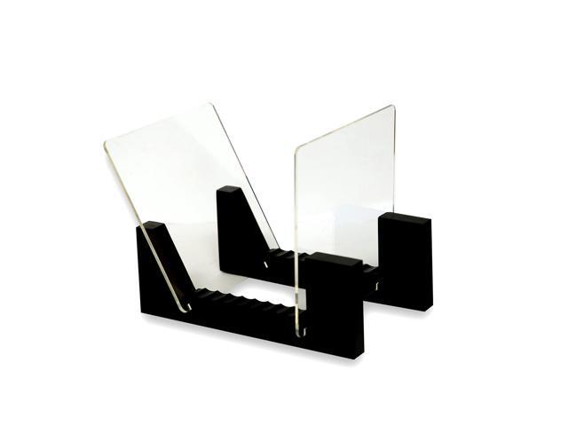 Vinyl Records Storage Holder Display Stand 7' Holds Up to 25 LP's Wood Stand, Rubber Grip Pad and Clear Acrylic Ends Vinyl Record Storage (Black)