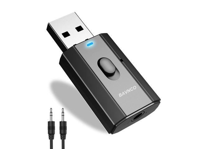 Bluetooth Car Adapter, Mini Bluetooth 5.0 Stereo Transmitter Receiver, Wireless 3.5mm Aux Jack Hands-Free Calls Kit Audio Adapter Built-in Mic for...
