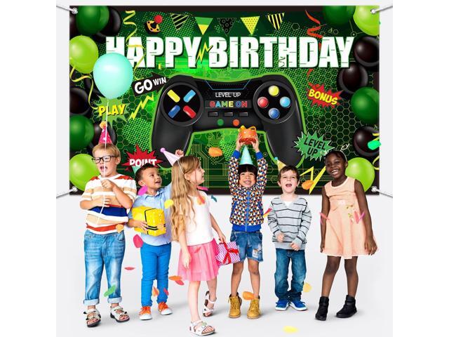 Video Game Happy Birthday Backdrop Level up Gaming Theme Party Background Photo Props for Party Wall Decorations Supplies(Green)