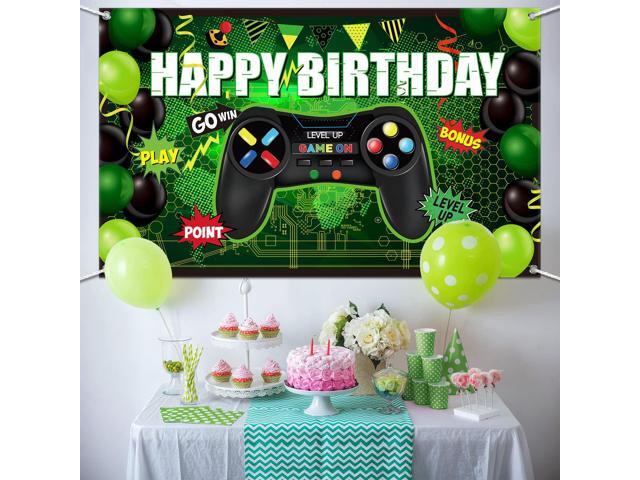 Video Game Happy Birthday Backdrop Level up Gaming Theme Party Background Photo Props for Party Wall Decorations Supplies(Green)