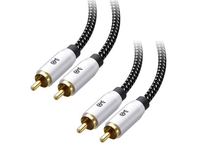 Braided 2-Pack Shielded Subwoofer Cable - 15ft / 4.6m, RCA Cord, Digital Coaxial Audio Cable for LFE Subwoofer, Home Theater Systems, and More