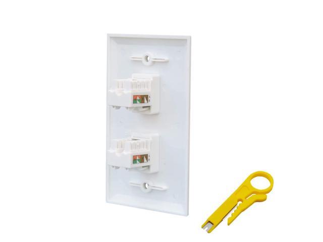 Punch Down Wall Plate 2 Port with Tool - Single Gang Cat6 RJ45 Keystone Punchdown Jack Cover Plate/Faceplate - White