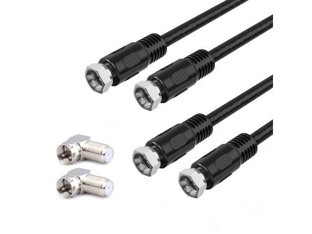 Coax Cable, 3ft, 2-Pack Black 75 Ohm Quad Shield TV Antenna Cables with F-Male Connectors, Ideal for TV