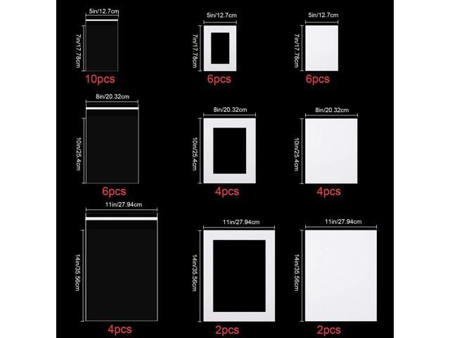 12 Sets White Picture Mat Set, 5' x 7', 8' x 10', 11' x 14' Photo Frame Mattes with White Core Bevel Cutting Mat Board and 20 Transparent Bags for...