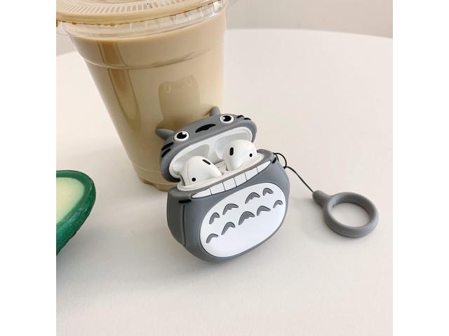 Soft Silicone Case Cover with Ring Loop Strap for AirPods Pro 1st Gray Color Cat Japanese Anime 3D Cartoon Cute Lovely Kawaii Adorable Kids Girls