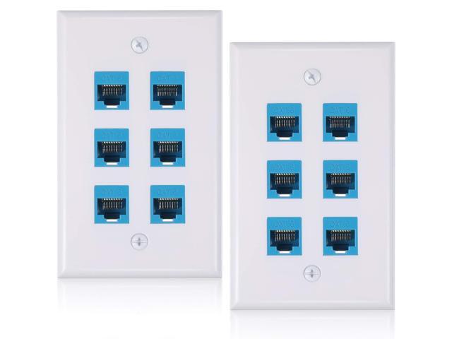 2 Pcs RJ45 Wall Plate 6 Port Ethernet Wall Plate Cover Cat6 Female to Female Jack Inline Coupler Ethernet Cable Faceplates for Cat5 Cat5e Cat6