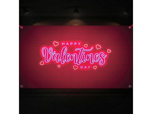 Happy Valentines Day Banner - XtraLarge 72x44 Inch Neon Valentines Day Backdrop, Valentines Day Decorations Valentines Backdrop for Photography...