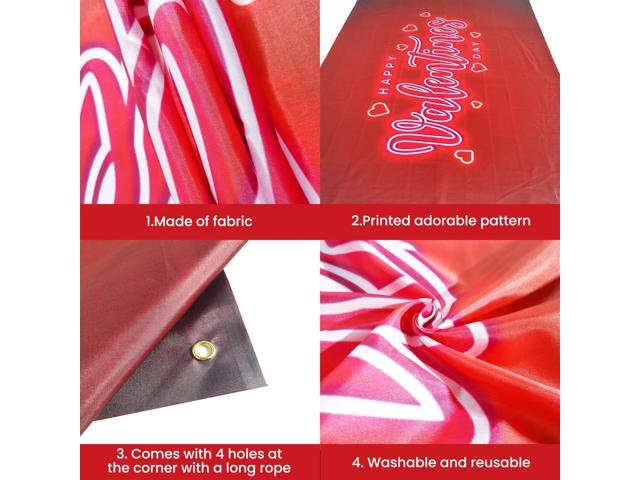 Happy Valentines Day Banner - XtraLarge 72x44 Inch Neon Valentines Day Backdrop, Valentines Day Decorations Valentines Backdrop for Photography...