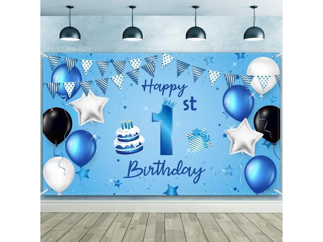 1st Birthday Backdrop Banner Blue Newborn Boys First Birthday Backdrop Photography Background for 1st Birthday Baby Shower Party Decorations...