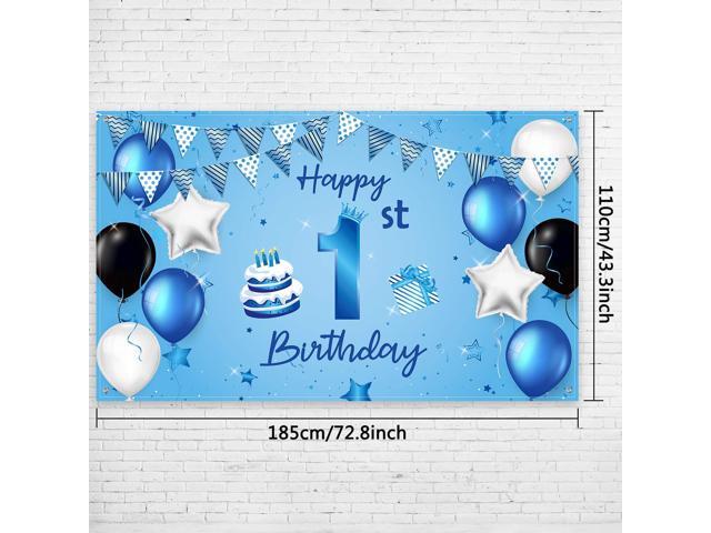 1st Birthday Backdrop Banner Blue Newborn Boys First Birthday Backdrop Photography Background for 1st Birthday Baby Shower Party Decorations...