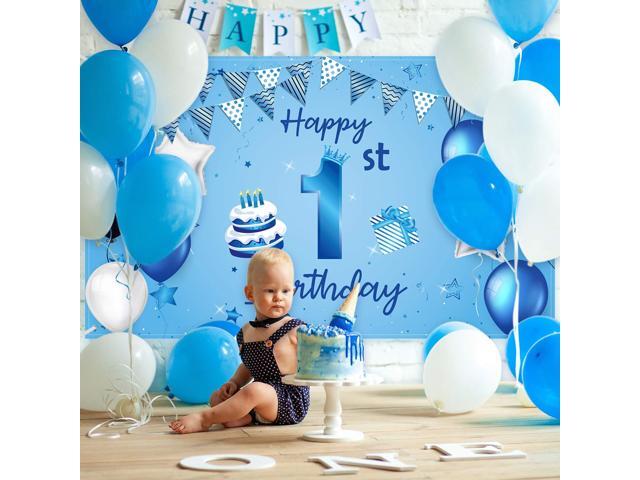 1st Birthday Backdrop Banner Blue Newborn Boys First Birthday Backdrop Photography Background for 1st Birthday Baby Shower Party Decorations...