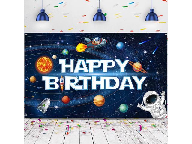 Space Happy Birthday Decorations Background Astronaut Rocket Backdrop Banner Solar System Planets Poster for Kids Boys Space Birthday Planets Party...