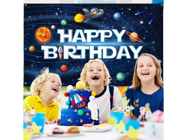 Space Happy Birthday Decorations Background Astronaut Rocket Backdrop Banner Solar System Planets Poster for Kids Boys Space Birthday Planets Party...