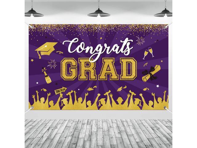 Purple Gold Graduation Banner Backdrop Class of 2026 Graduation Party Decorations Supplies Fabric Backdrop Background for High School College...